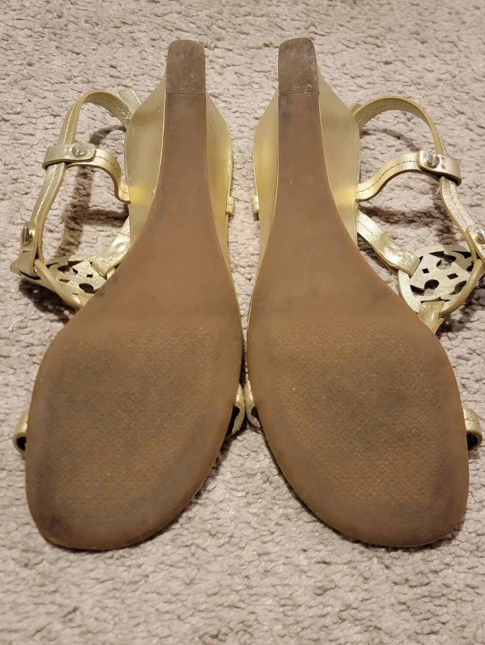 Tory Burch Miller Wedge Sandals Heels Spark Gold Size 7